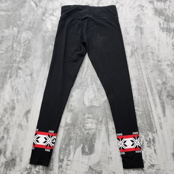 PINK Victoria's Secret Yoga Pants Womens S Black Red White Fair Isle Snowflake - Picture 3 of 9